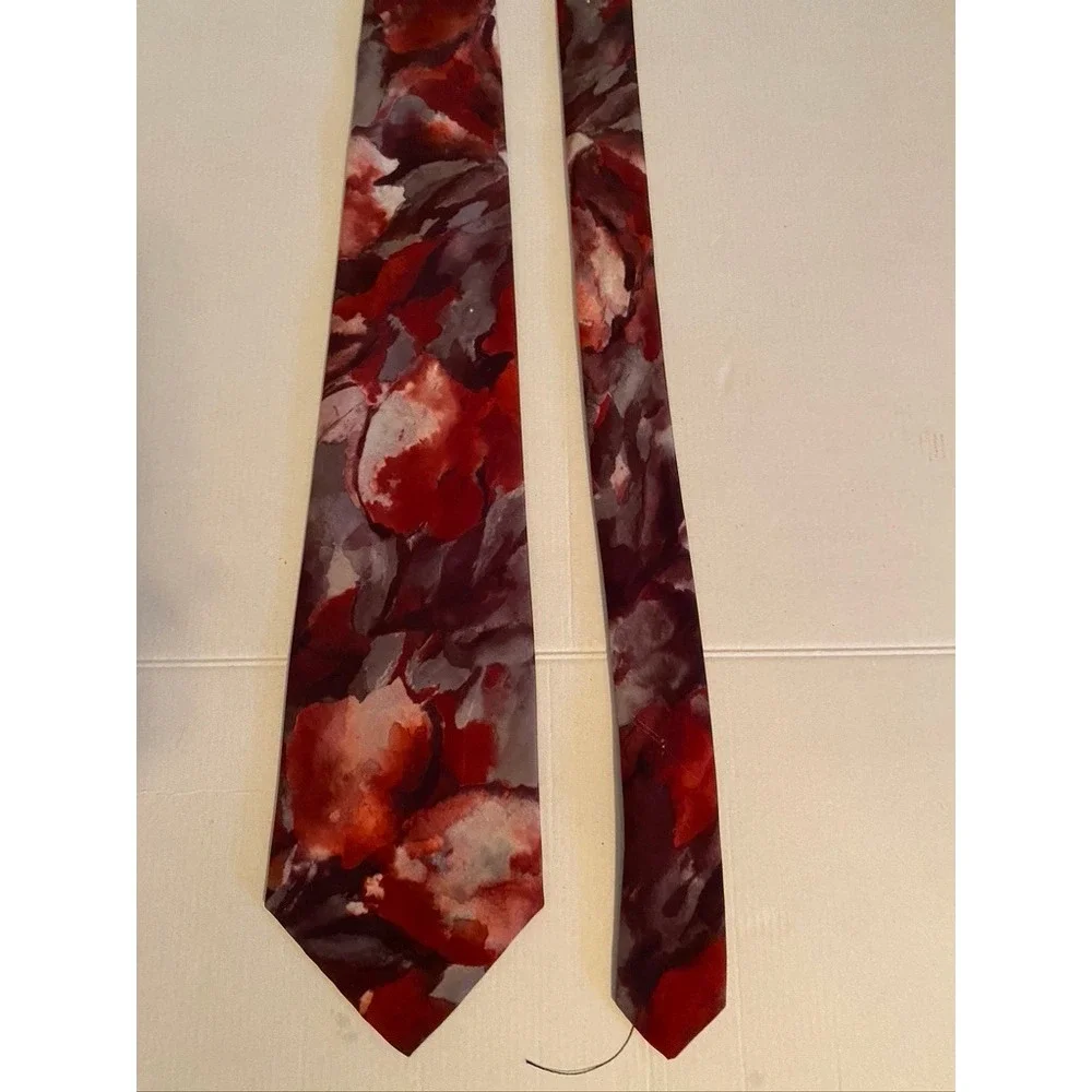 Surrey Mens Necktie Red Burgundy Abstract Floral Microfiber Art Silk Look Tie